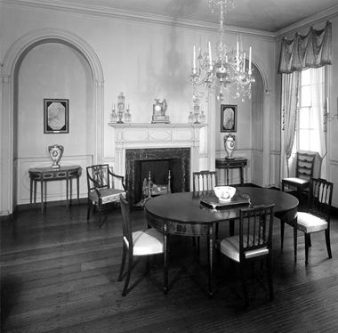 View of the fireplace wall of the Baltimore Room from the 1950s