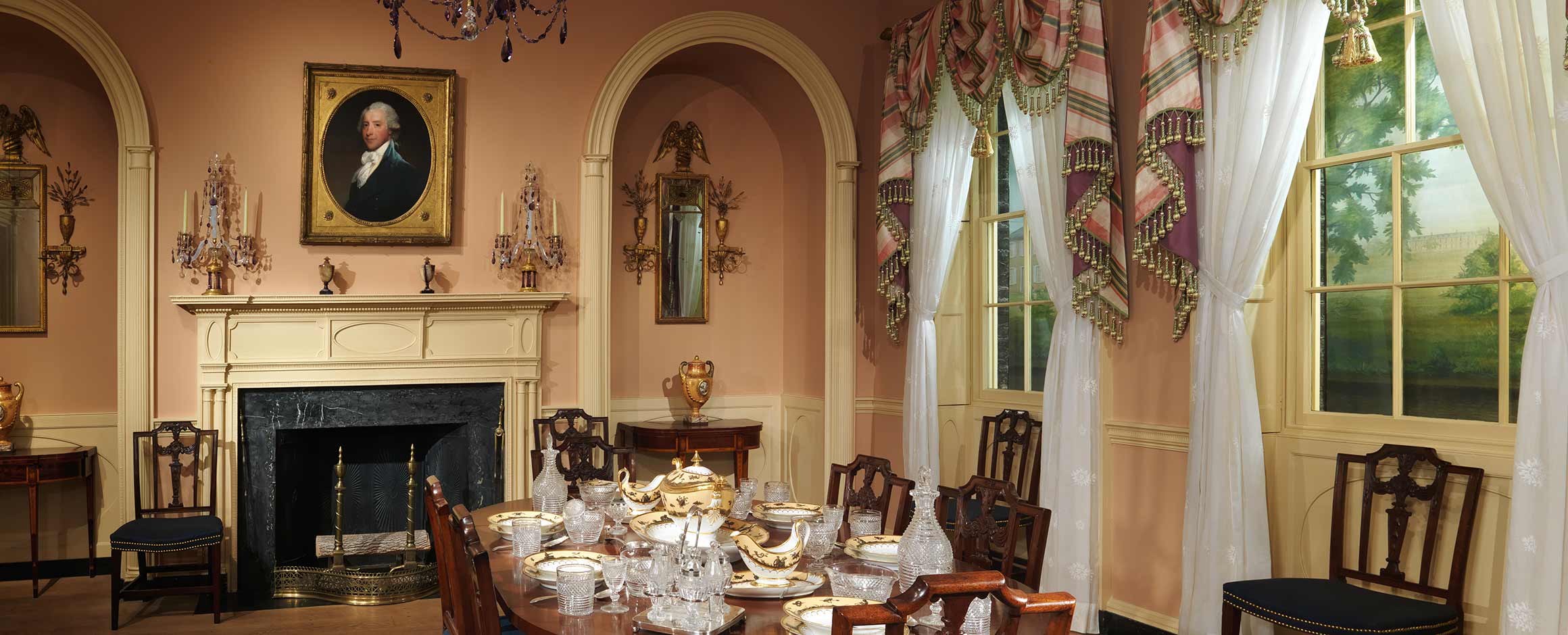 View of the fireplace wall of the Baltimore Room at The Met