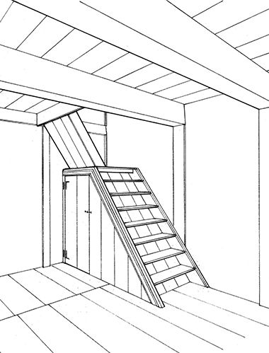 Black-and-white rendering of a short staircase.
