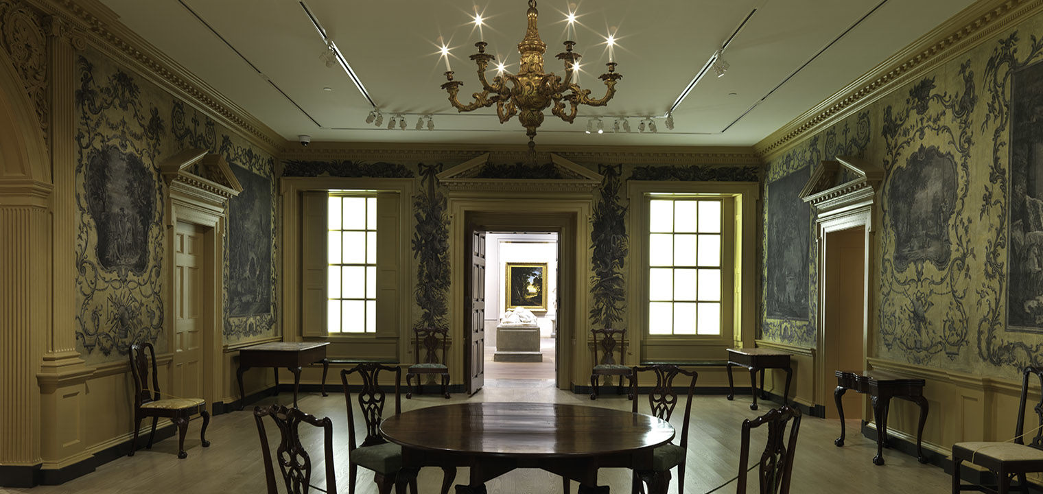 The ornate wallpaper in Van Rensselaer Hall as installed at The Met.