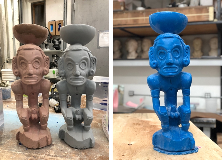 Composition image: Taíno Zemí Replica Sculptures fabricated in fiberglass, bronze, and mixed media.