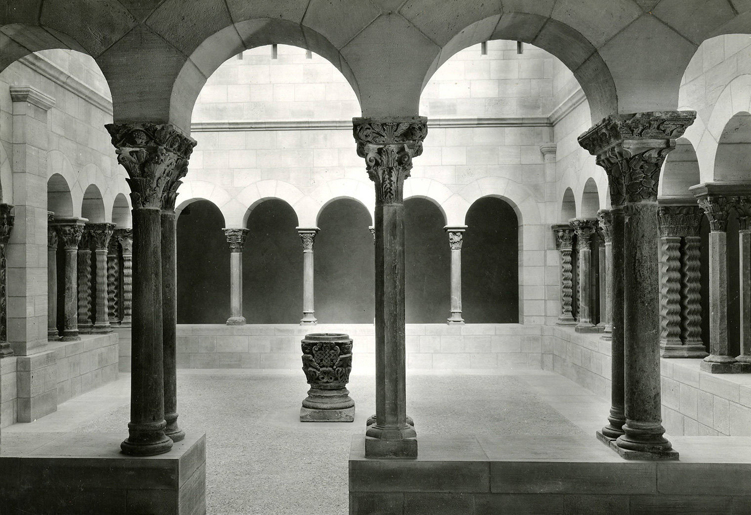Detail of a 1938 photograph depicting the St. Guilhem-le-Désert Cloister at The Met Cloisters