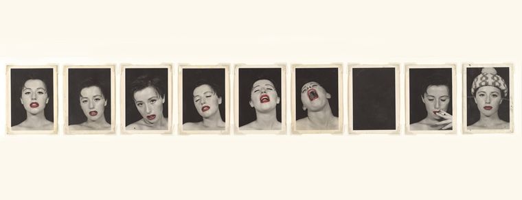 Cindy Sherman's "Untitled #490"; A series of 9 black-and-white close-up self portraits of the artist dramatizing the experience of an orgasm