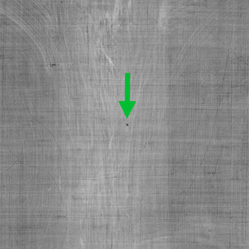 X-radiograph (detail) of The Death of Socrates showing stylus hole